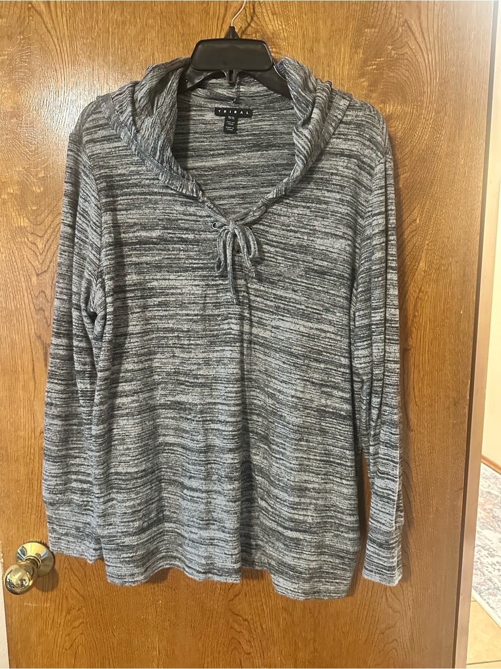 Tribal Gray Marled Cowl-Neck Tie Sweater